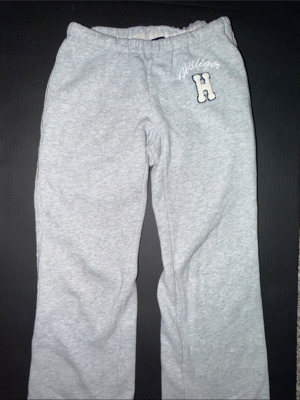 Vintage Tommy Hilfiger Women’s Light Gray Sweatpants with Embroidered H Patch